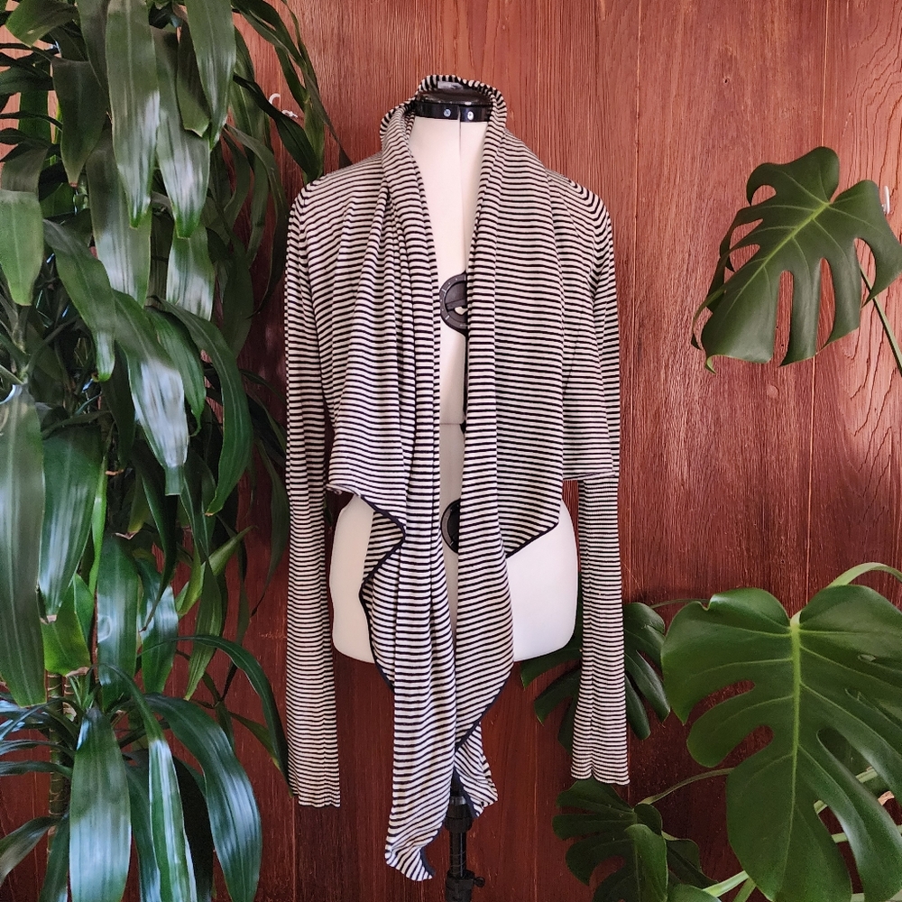 All Saints Striped Draped Knit Cotton Cardigan Tie Front Top Size 10 Large